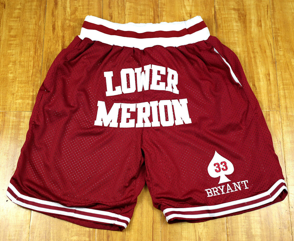 Kobe Bryant #33 Lower Merion Basketball Shorts Stitched Streetball Shorts  Red