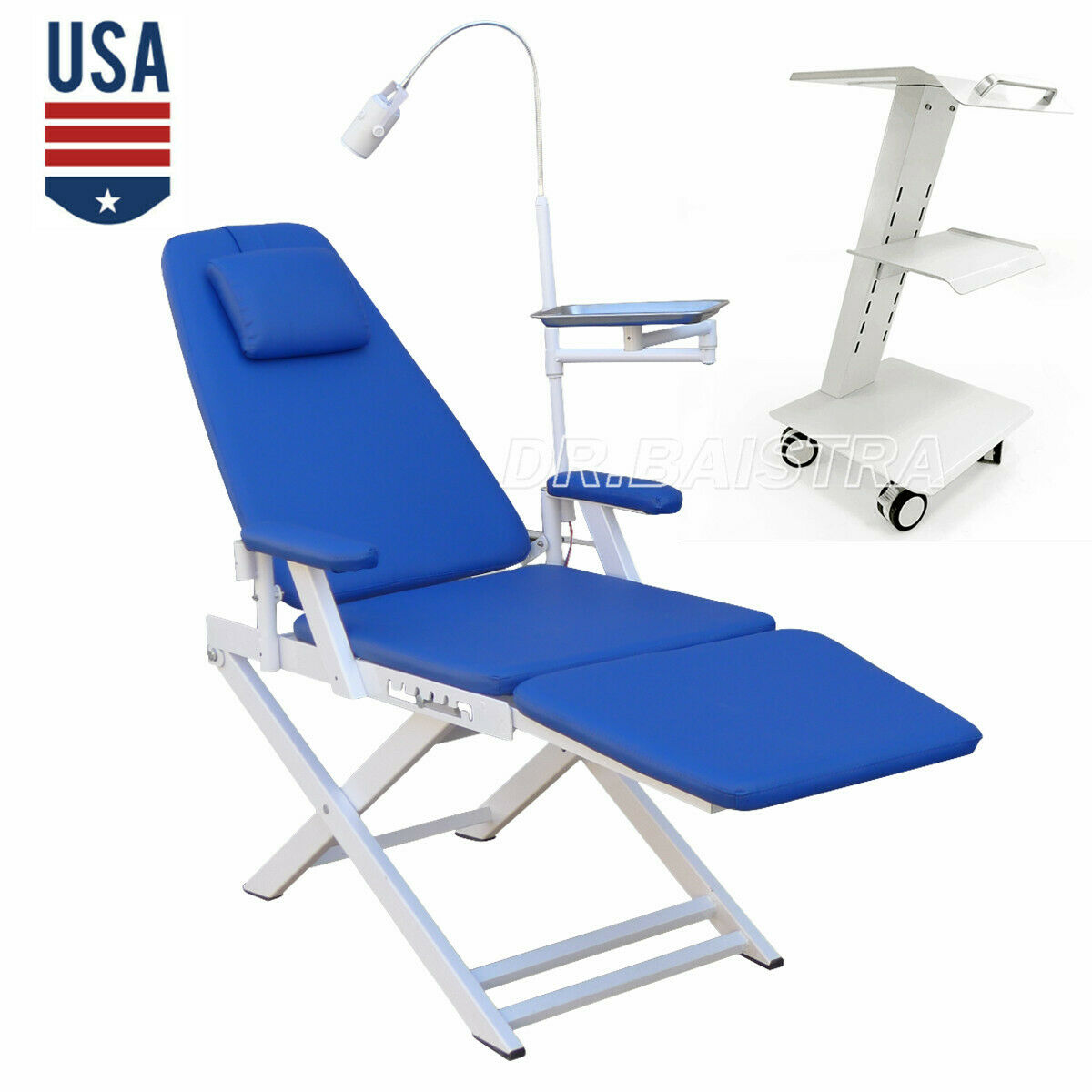 Us Dental Unit Simple Portable Folding Chair + 3 Drawer Medical Trolley Cart