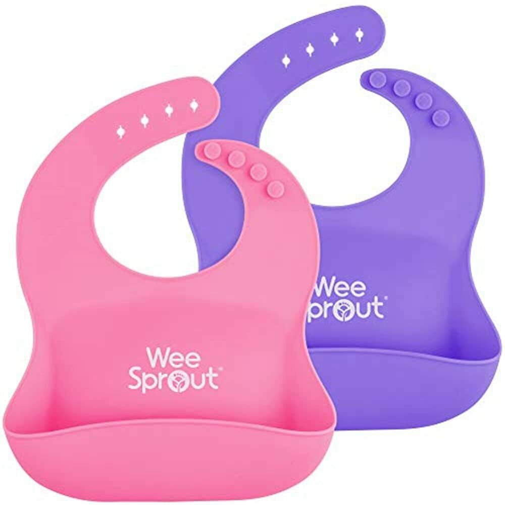 Waterproof Silicone Baby Bibs (set 2) Pocket To Catch Food