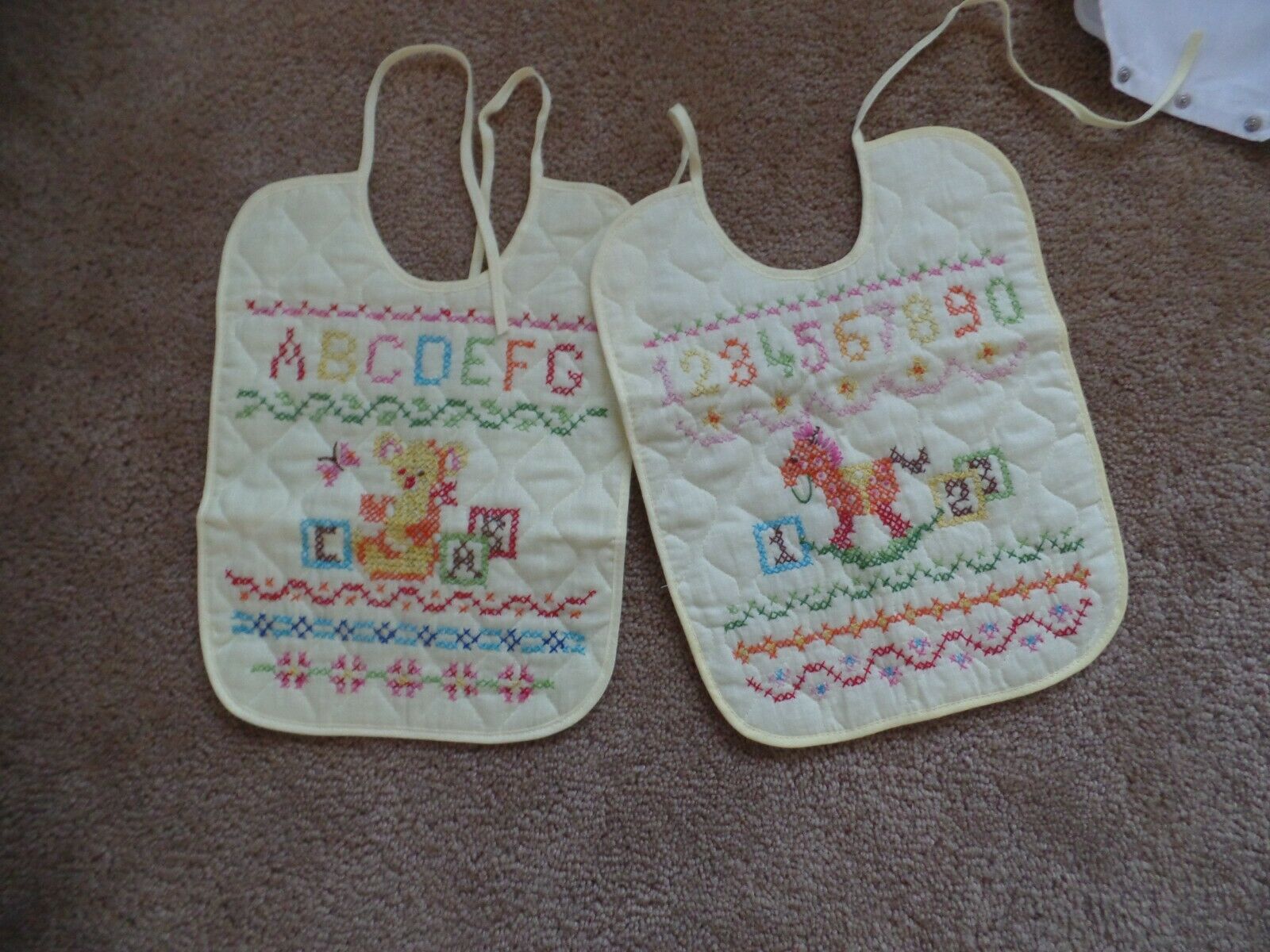 2 Young Child's Bibs / Yellow / Hand Embroidered
