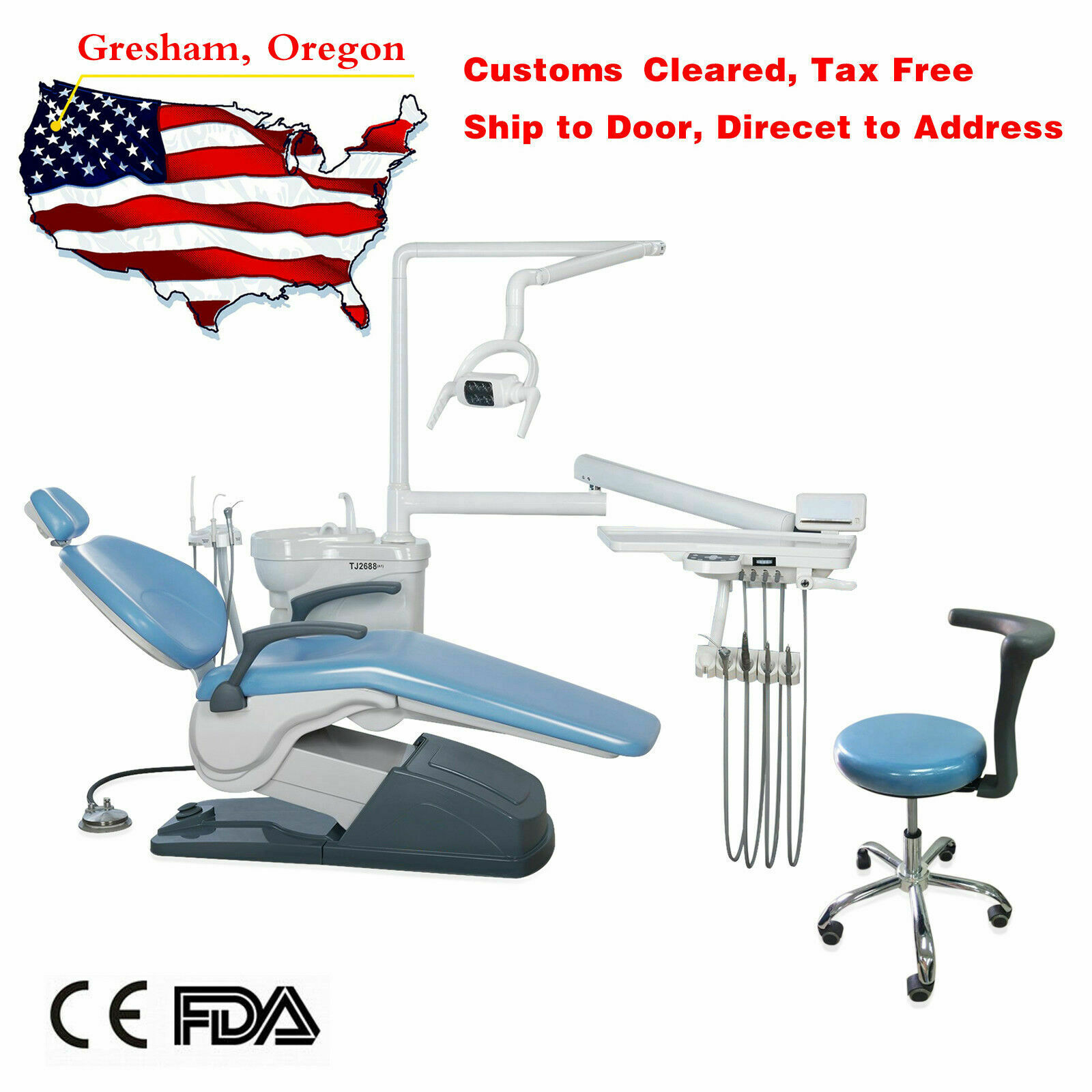Tuojian Dental Unit Chair Computer Controlled Hard Leather W/ Stools Skyblue Fda
