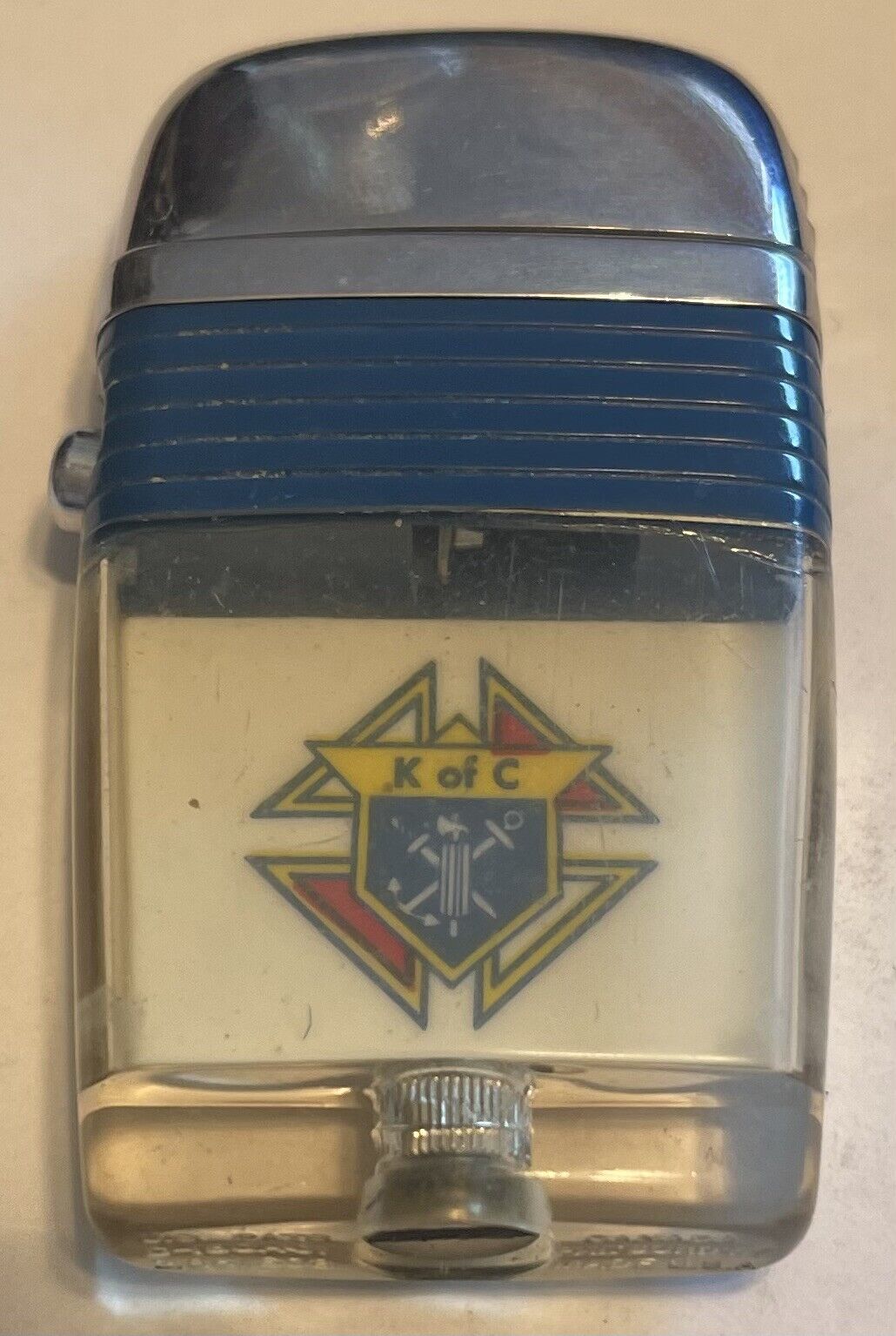 Vintage  Scripto Vu Knights Of Colombus Blue Band Lighter  V63