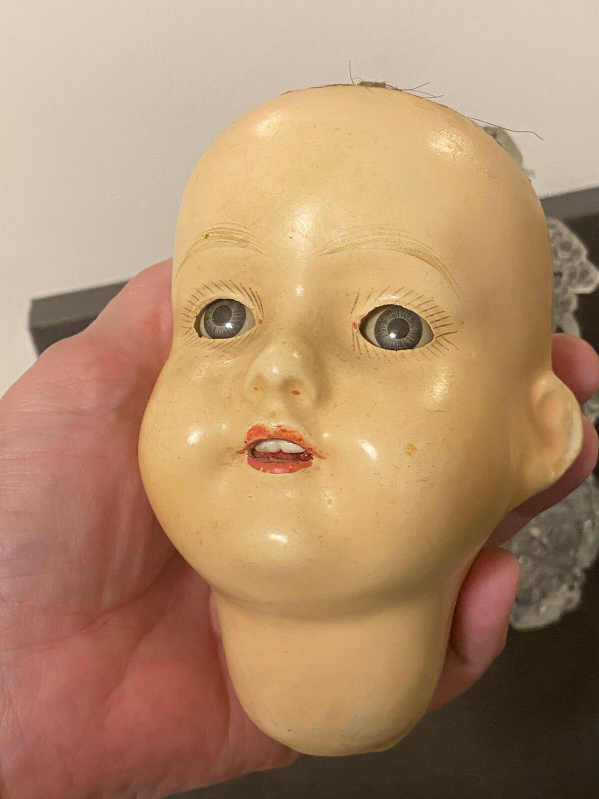 Vintage Art Mark Doll Head Only Composition Glass Sleep Eye Teeth 17" -  21"