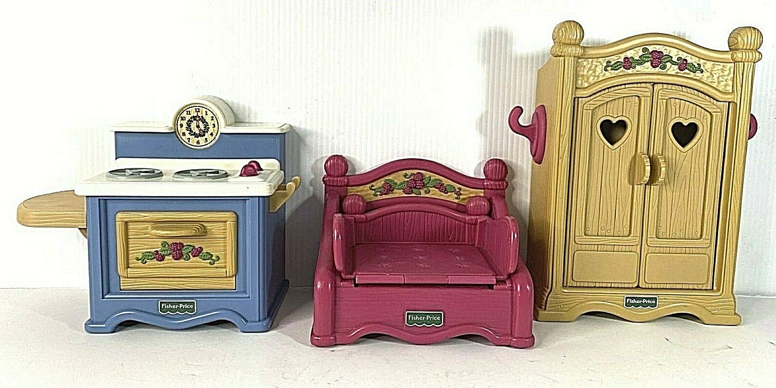 Fisher Price Briarberry Doll House Furniture Vtg 1998 Mattel Bed Sink Wardrobe