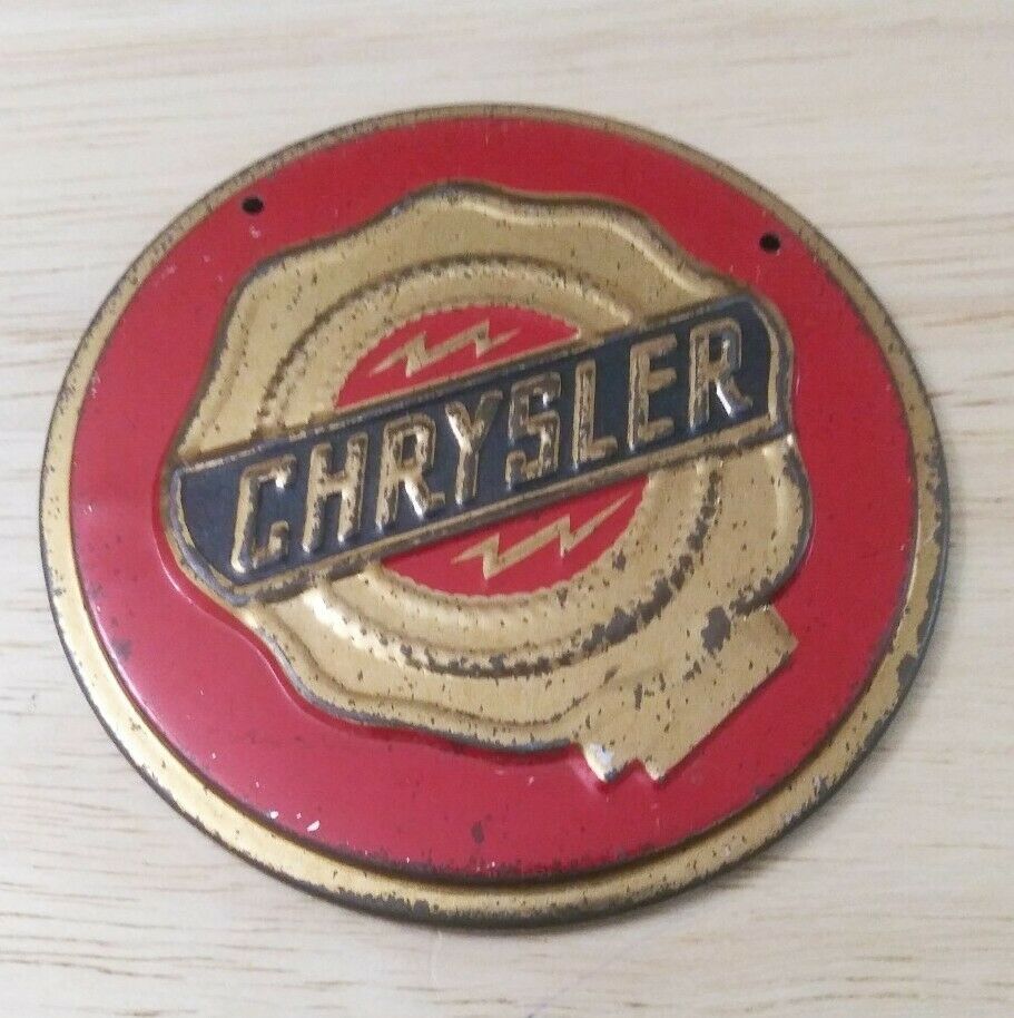 Vintage 1950's Cereal Premium Chrysler Auto Car Tin Metal Emblem Badge