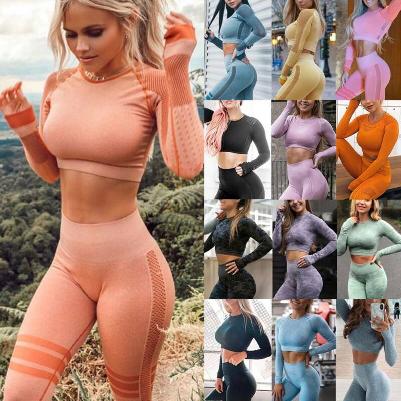 Womens Seamless Yoga Top Leggings Pants Sports Gym Fitness Workout Outfits O