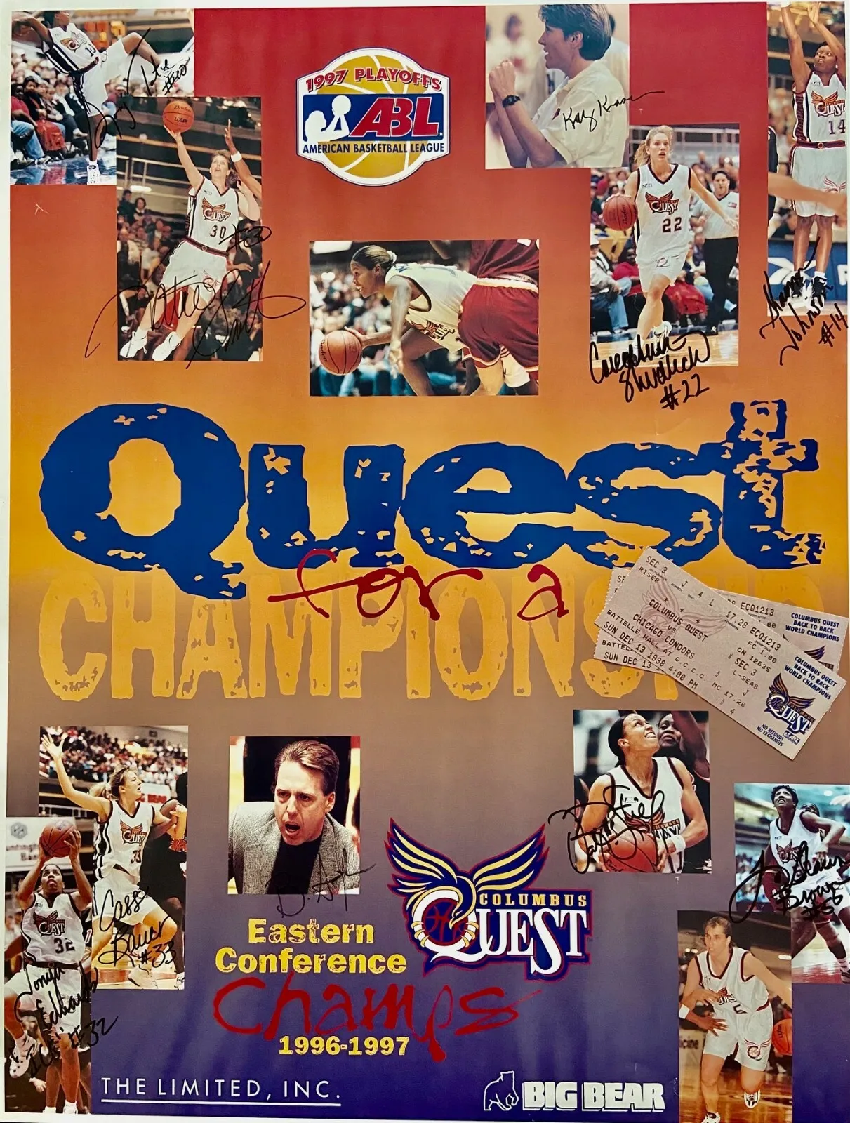 Rare 1996-97 Columbus Quest Abl Championship Poster Signed By Team Katie Smith
