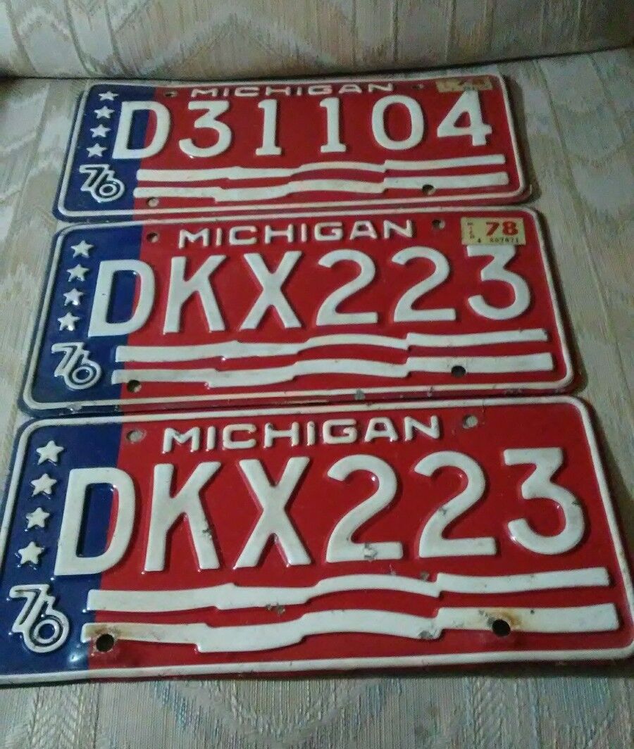 3 Mi Michigan 76 American Flag Patriotic License Plates 1978 Dkx223 D31104