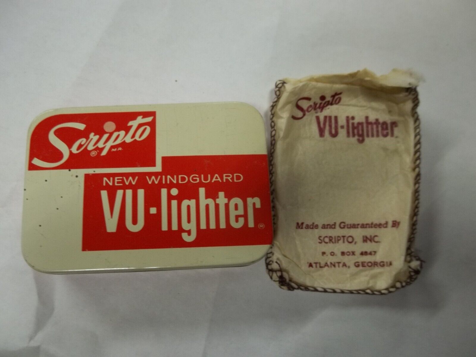 Vgc  Scripto Vu-lighter Tin Case With Bag & Papers Vgc Free Ship