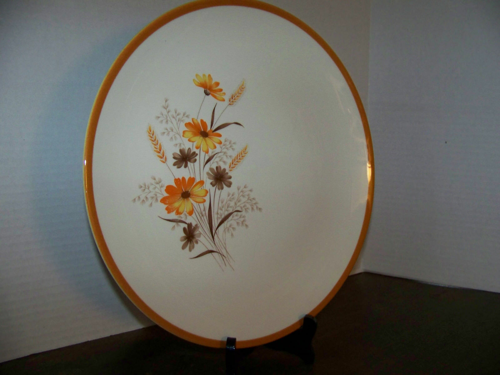 Taylor Smith & Taylor 12.5" Chop Plate Round Platter Orange Floral Vintage