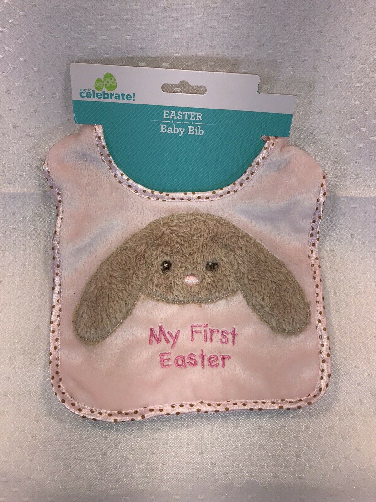 Dan Dee "my First Easter" Girls Baby Bib Pink And Brown Bunny Way To Celebrate