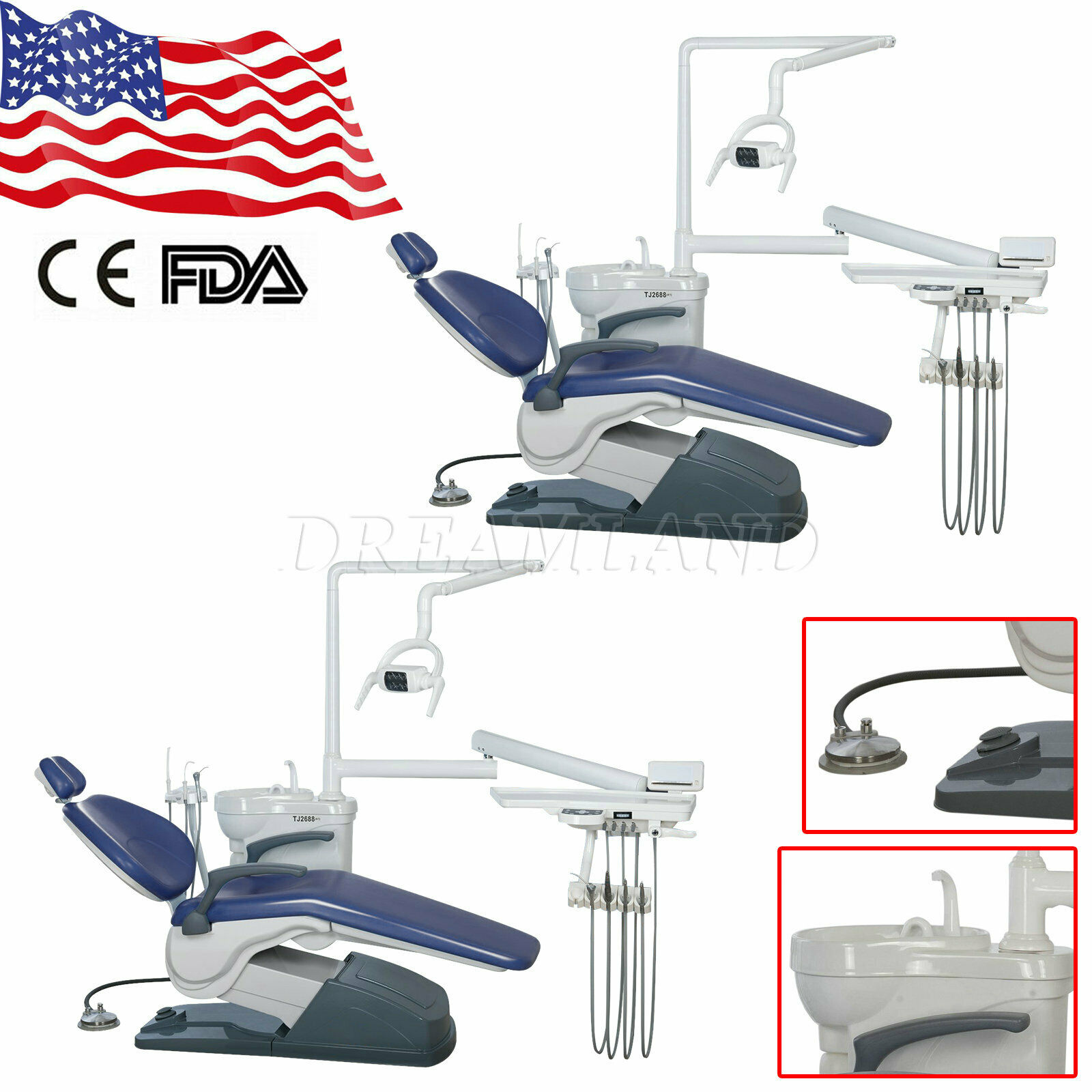 2* Dental Unit Chair Hard Leather Computer Control Dc Motor W/stool Diamond Blue