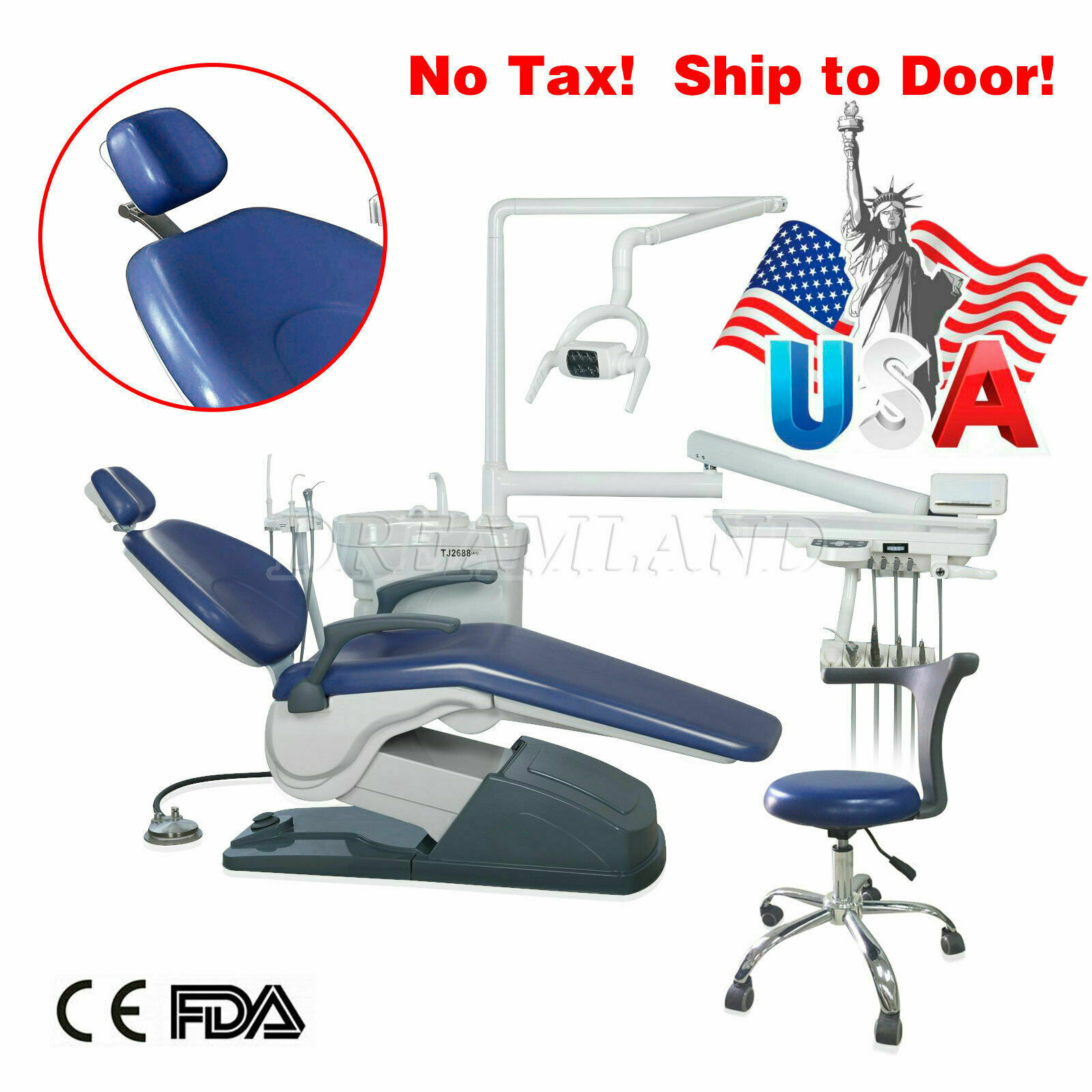 Dental Chair Unit Computer Control Hard Leather Chair & Stool Tj2688-a1 Sky-blue