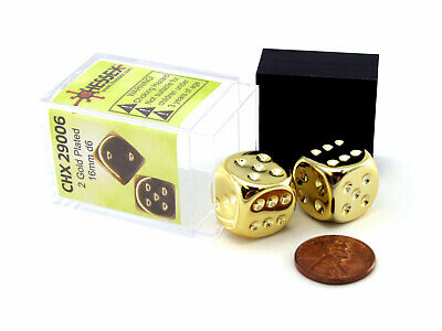 Pair Of Gold Colored Metallic-looking Chessex Dice
