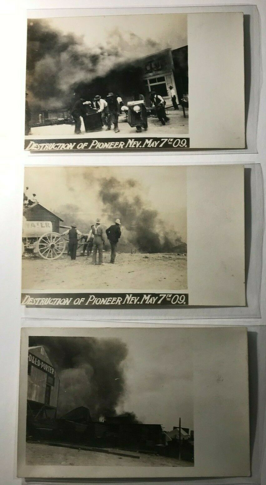 Destruction Of Pioneer, Water Wagon Fire, Nevada Nv May 1909 - 3 Real Photos