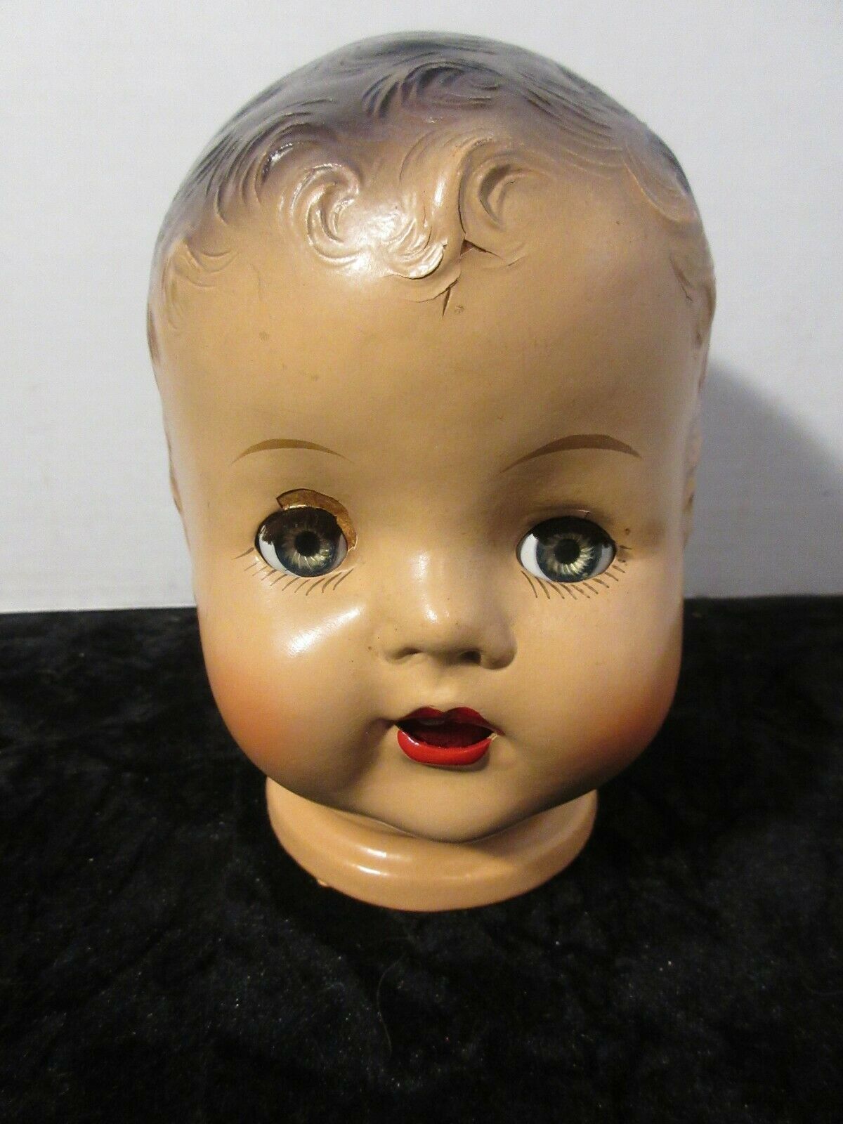 Antique Large Composition Baby Doll Head Green Glass Eyes