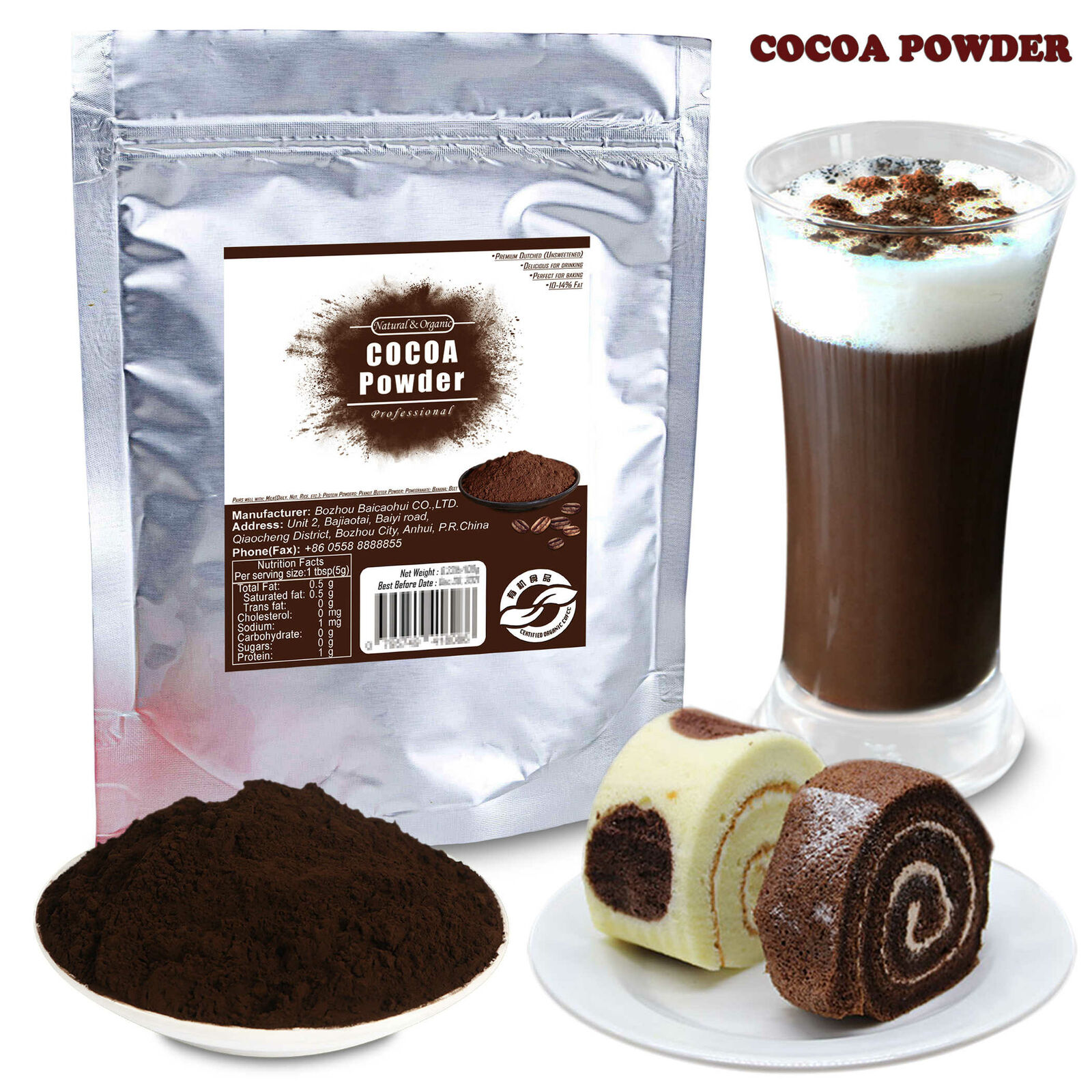 10%-14% Normal Fat Black Dutch Cocoa Powder Pure Organic For Baking Drinking
