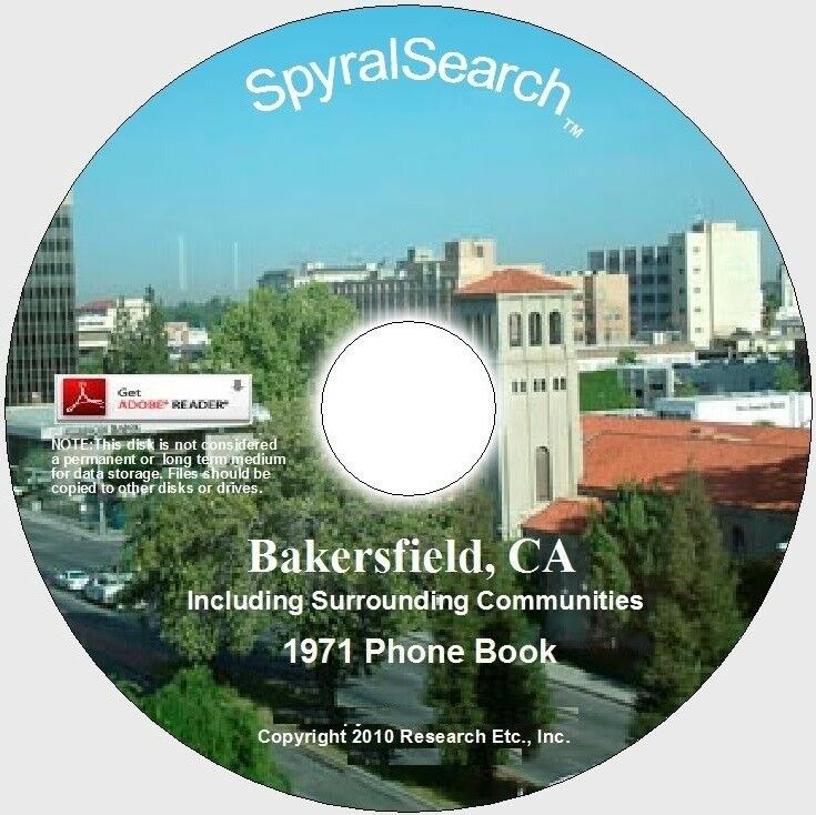 Ca - Bakersfield 1971 Phone Book Cd - Images + Text Searchable
