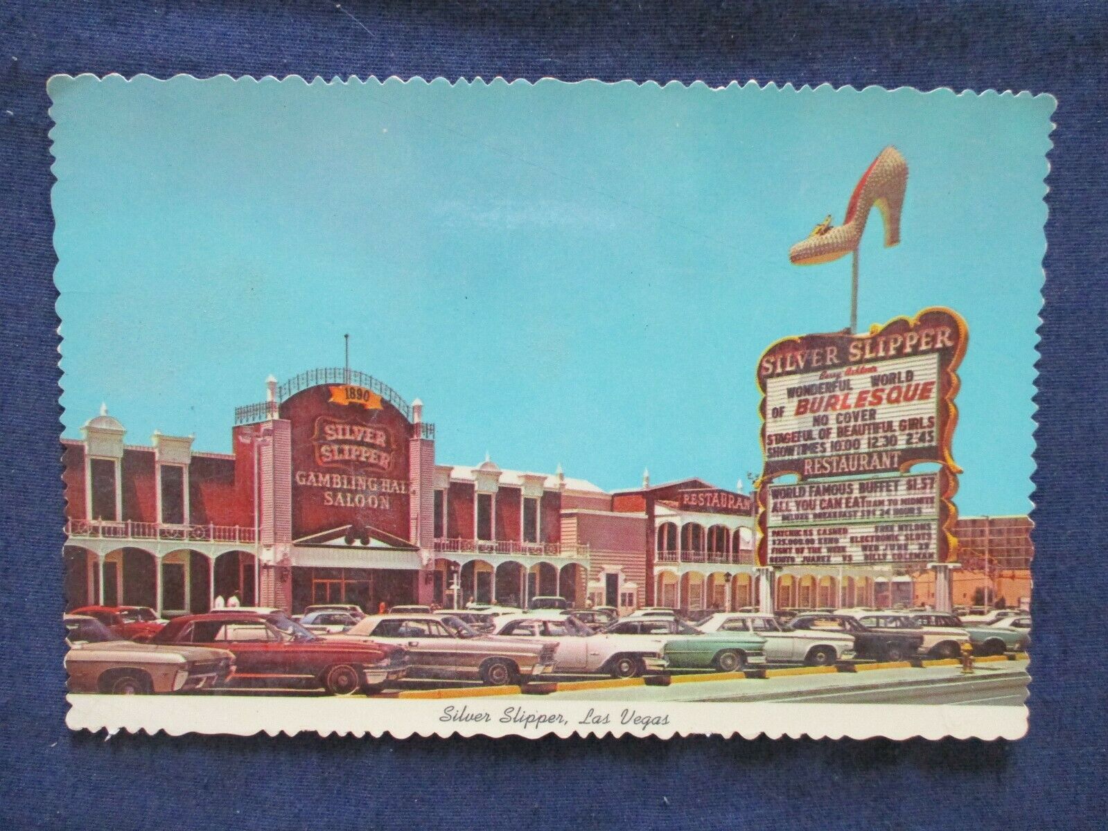1960s Las Vegas Nevada Silver Slipper Casino Hotel & Cars Postcard