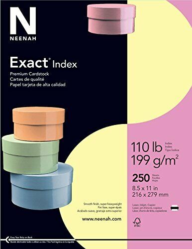 Wausau Exact Index Cardstock 110 Lb 8.5 X 11 Inch Pastel Canary 250 Sheets 48548