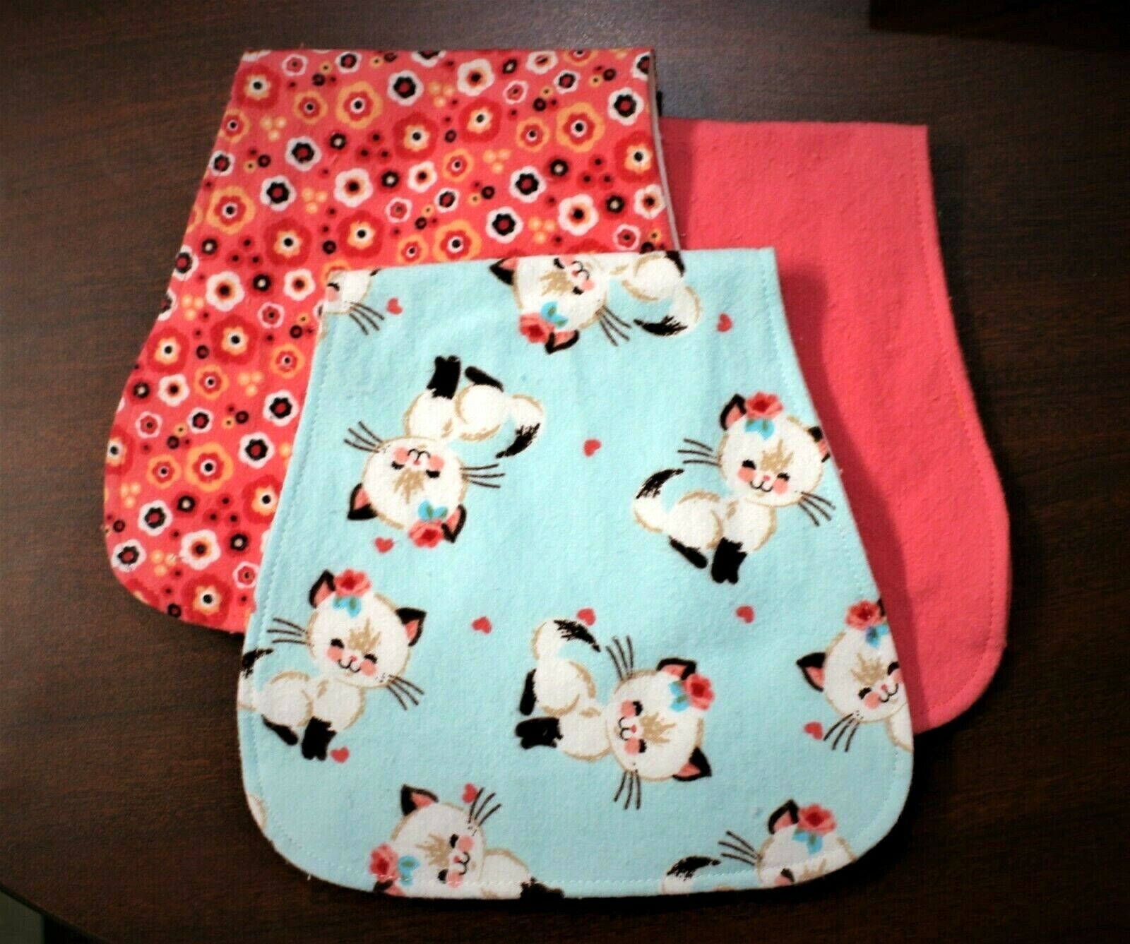Kittens Floral Prints Cotton Flannel Burp Cloth Set Of 3 -personalized