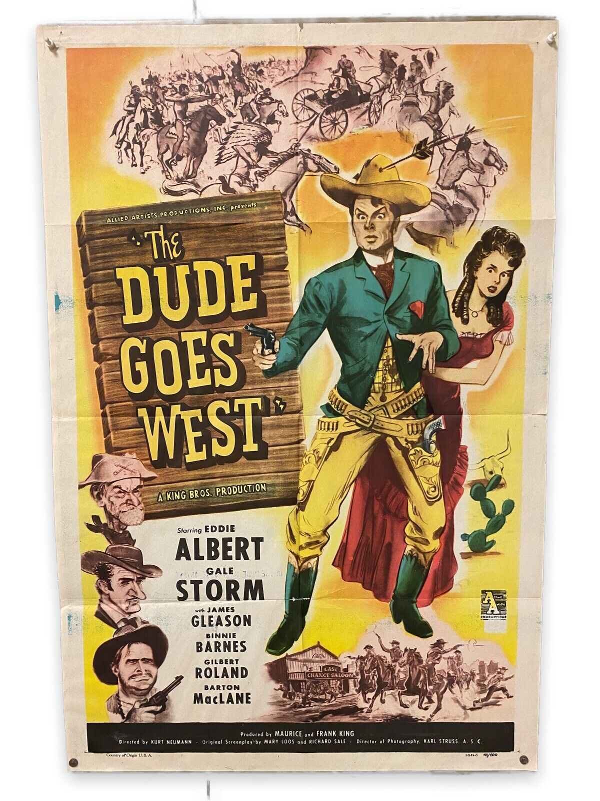 The Dude Goes West Original 1948 Movie Poster 1 Sheet Eddie Albert Gale Storm