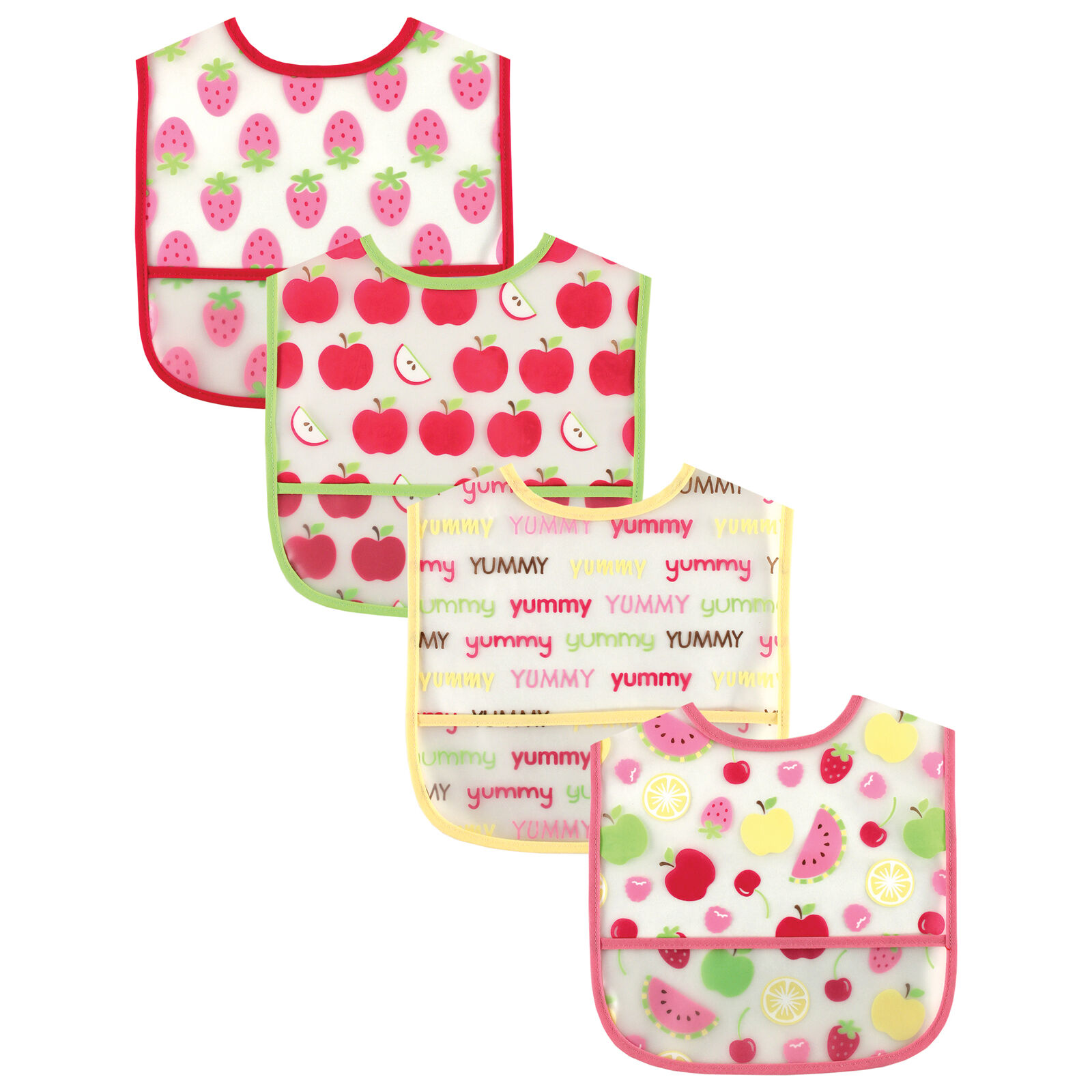 Luvable Friends Baby Girl Waterproof Peva Bibs 4pk, Pink, One Size