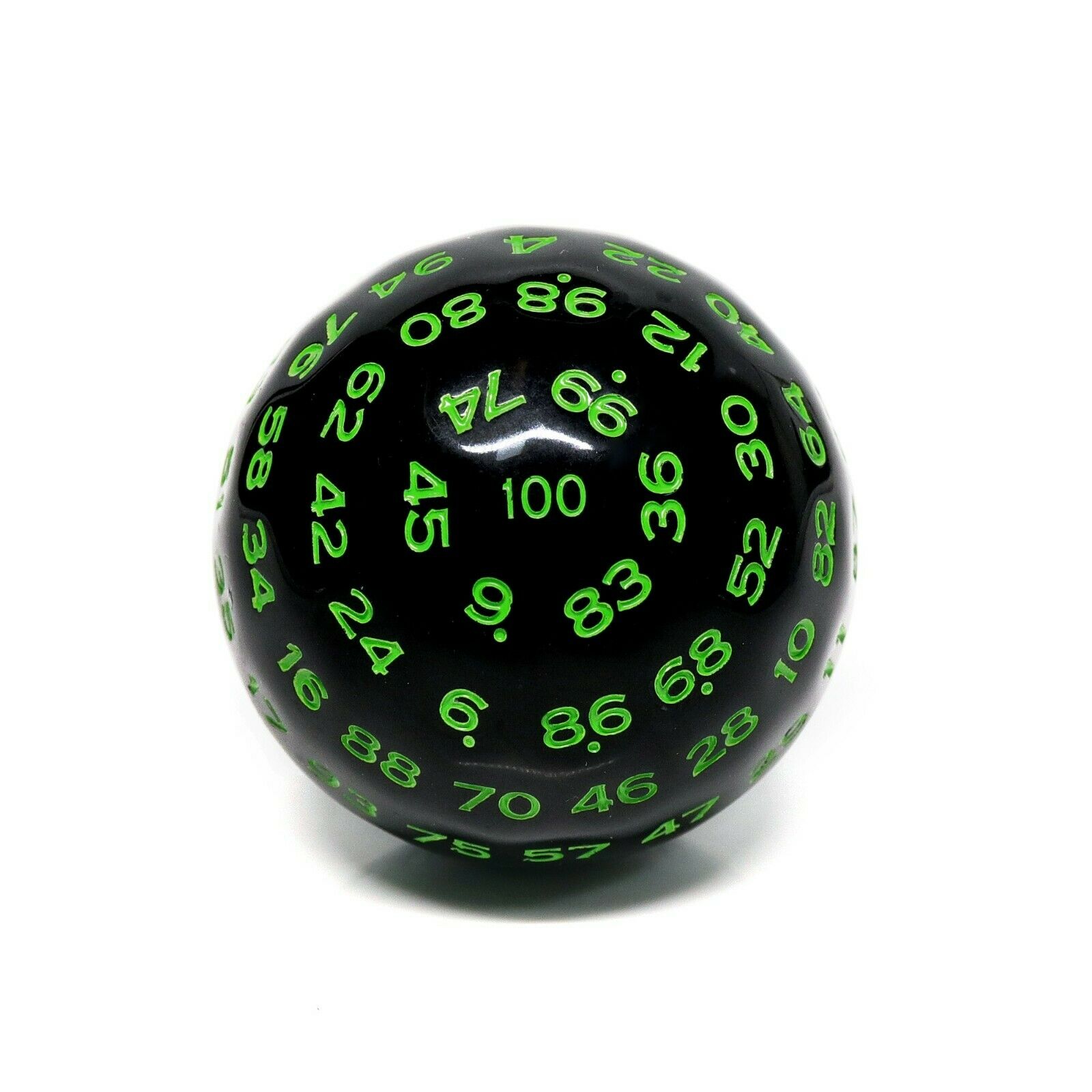 "green" Single 100 Sided Polyhedral Dice (d100) | Solid Black Color (45mm) Green