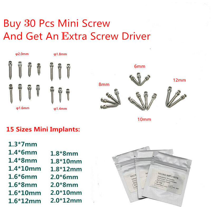 1pc Orthodontic Micro Mini Implants Screw Titanium Self Drilling Screwdriver