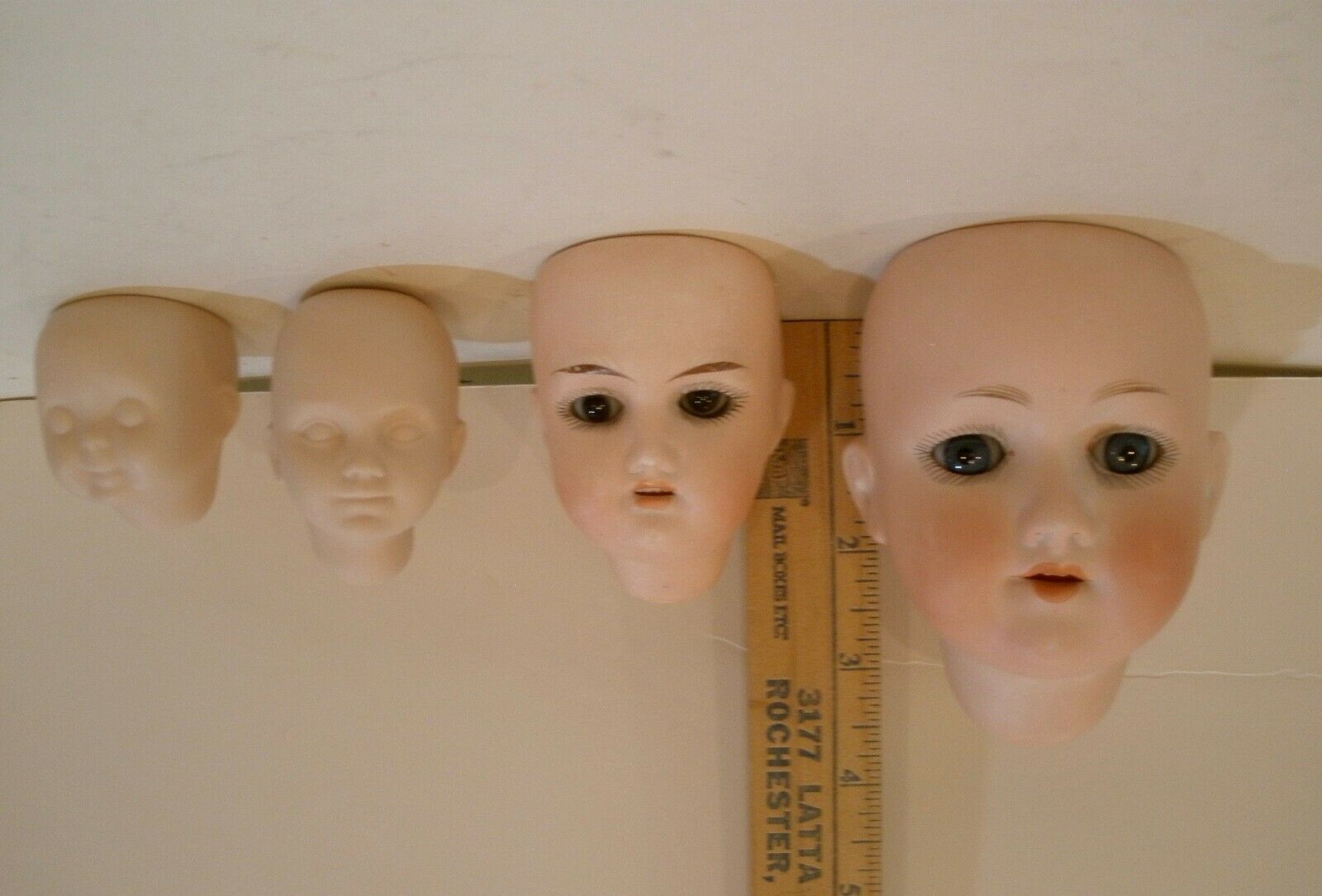 Two Antique German Doll Heads Only, Two Free Reproduction Heads,parts Lot