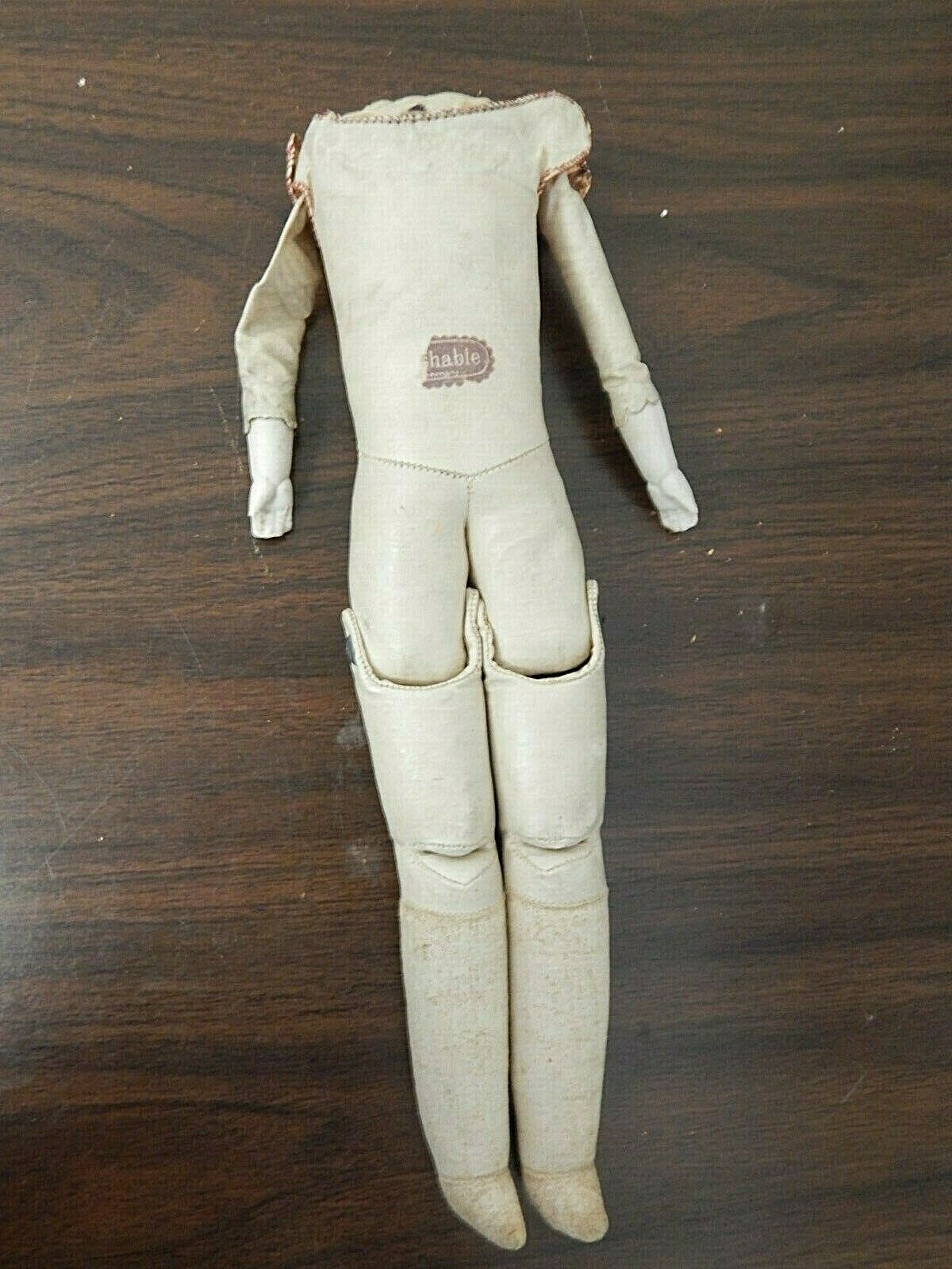 Antique Imitation Leather 15" Doll Body W/bisque Lower Arms, Cloth Lower Legs