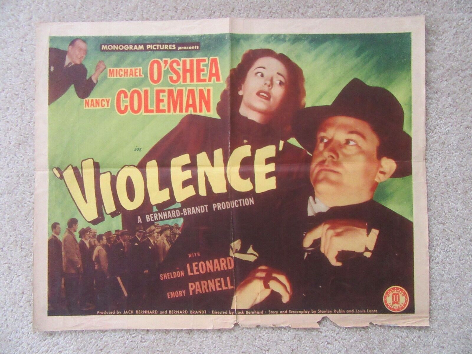 Violence Original 1947 Hlf Sht Movie Poster Fld Nancy Coleman Michael O'shea Vg