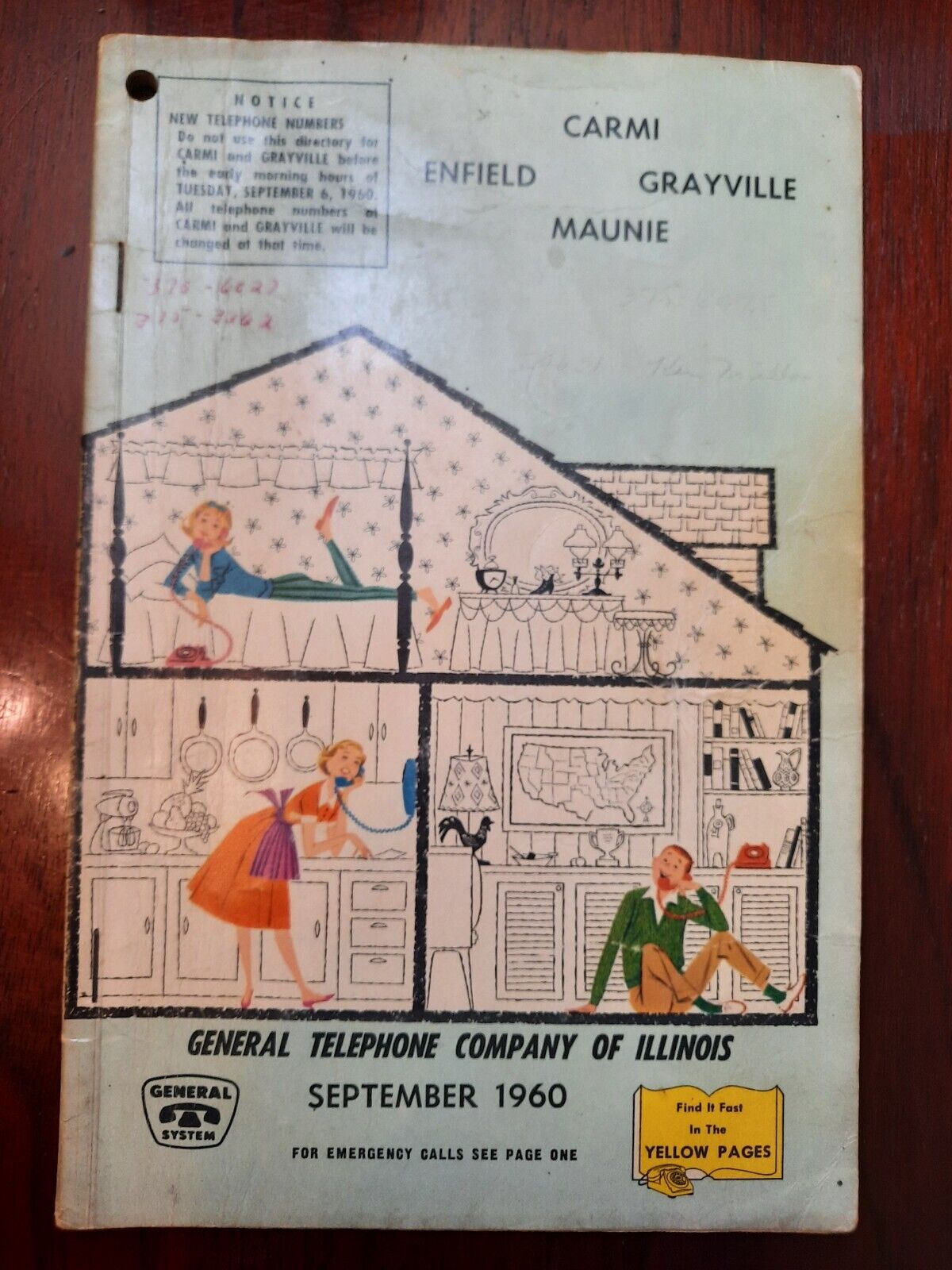 September 1960 Carmi Enfield Grayville Maunie Il Telephone Directory Phone Book