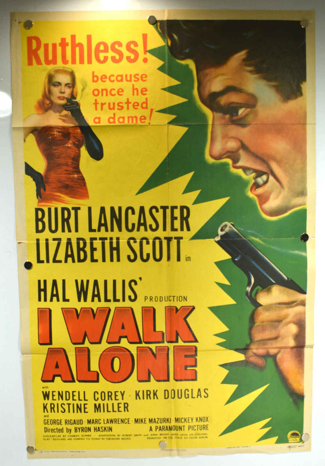 I Walk Alone Original 1948 1 Sheet Movie Poster Film Noir Lancaster Liz Scott