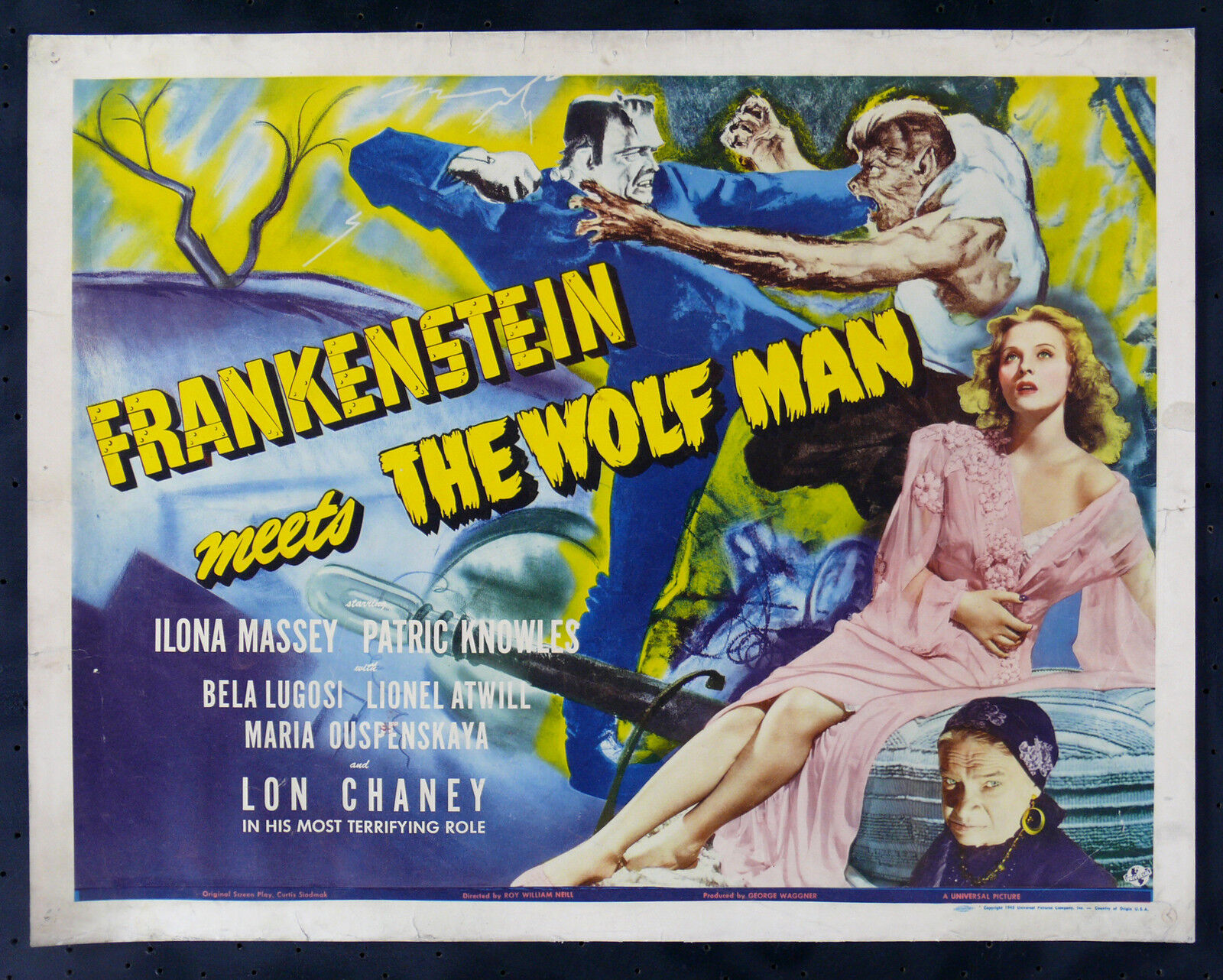 Frankenstein Meets The Wolf Man * Cinemasterpieces Original Horror Movie Poster