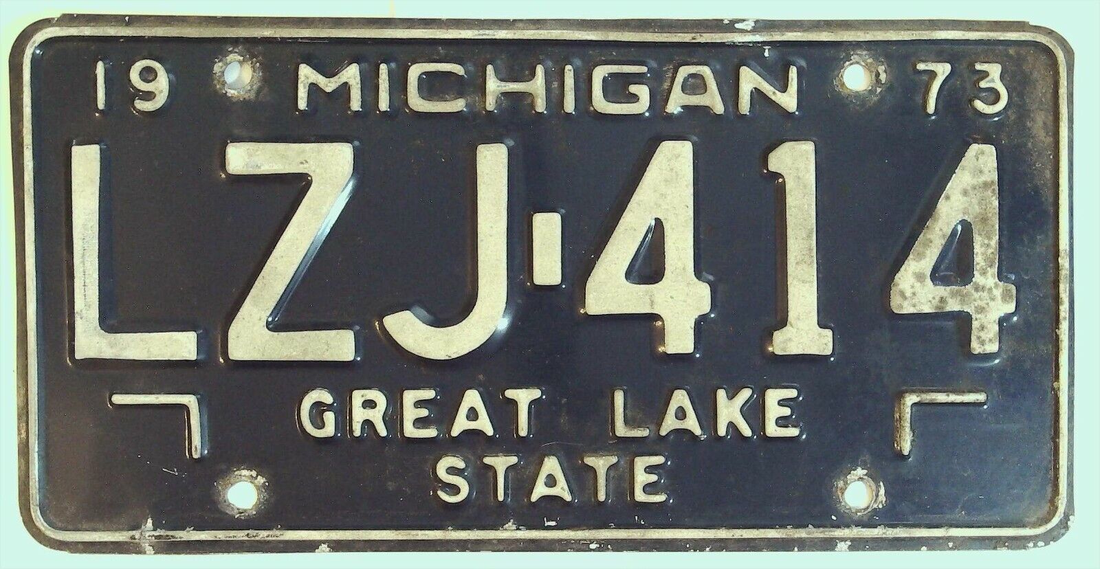 Michigan Mi License Plate Tag Vintage 1973 # Lzj-414  Great Lake State Y