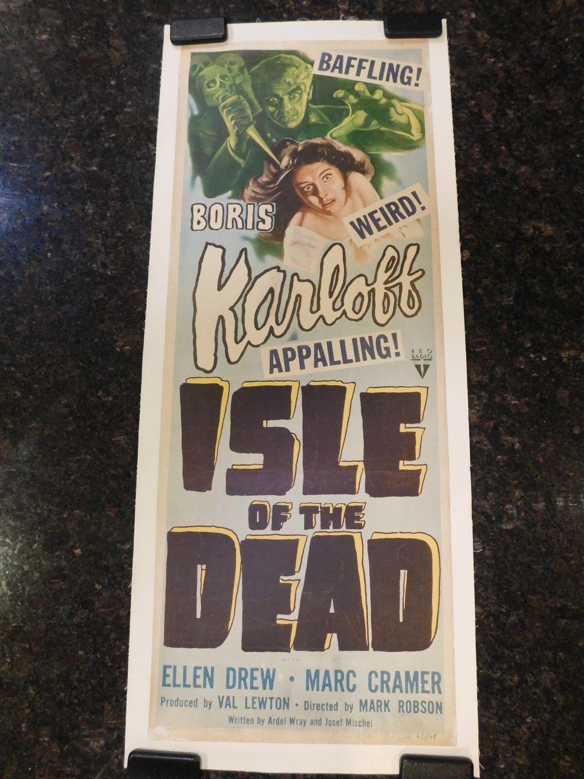 Isle Of The Dead Original 1945 Movie Poster, Insert, 14" X 36", C8 Very Fine