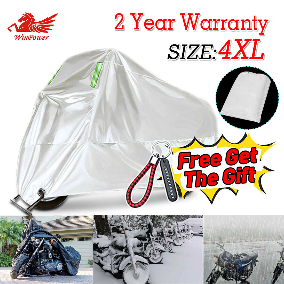 Silver Motorcycle Cover Waterproof For Winter Outside Storage Rain 116" 4xl Usa