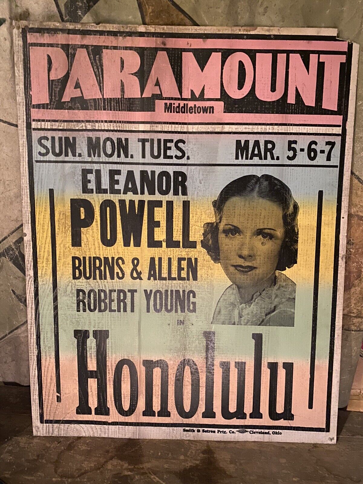 Rare 1940’s Honolulu￼ Movie Paramount Theatre Movie Poster Oh￼ Eleanor Powe￼ll