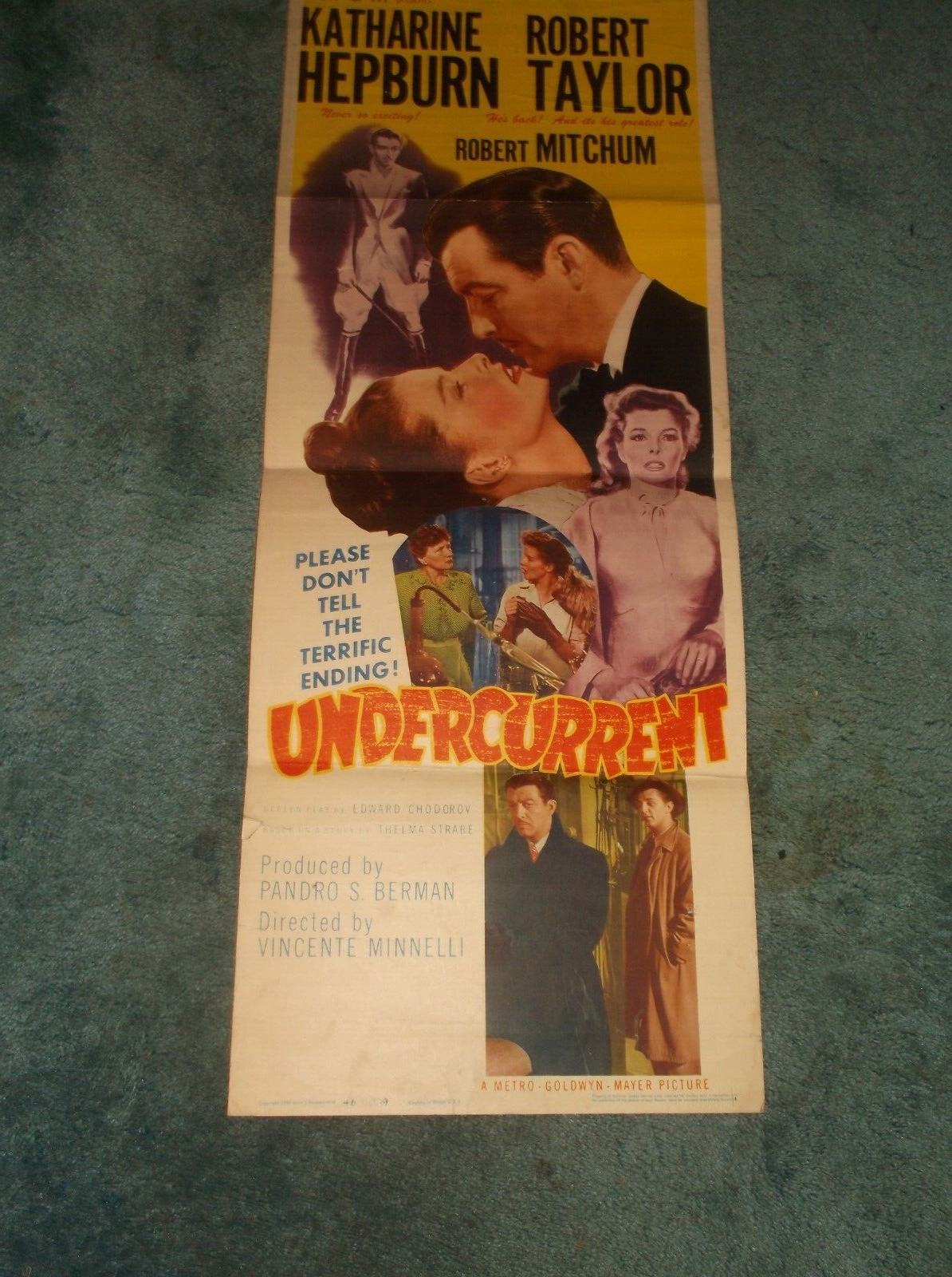 Undercurrent(1946)robert Taylor Katharine Hepburn Orig Insert Poster 14"by36"