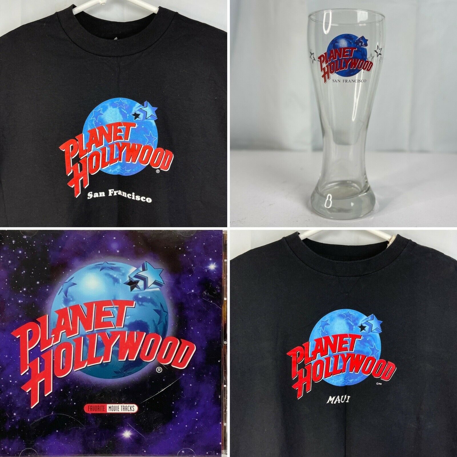 Planet Hollywood Maui San Francisco L/xl T-shirt Cd Beer Glass 4 Vtg Item Bundle