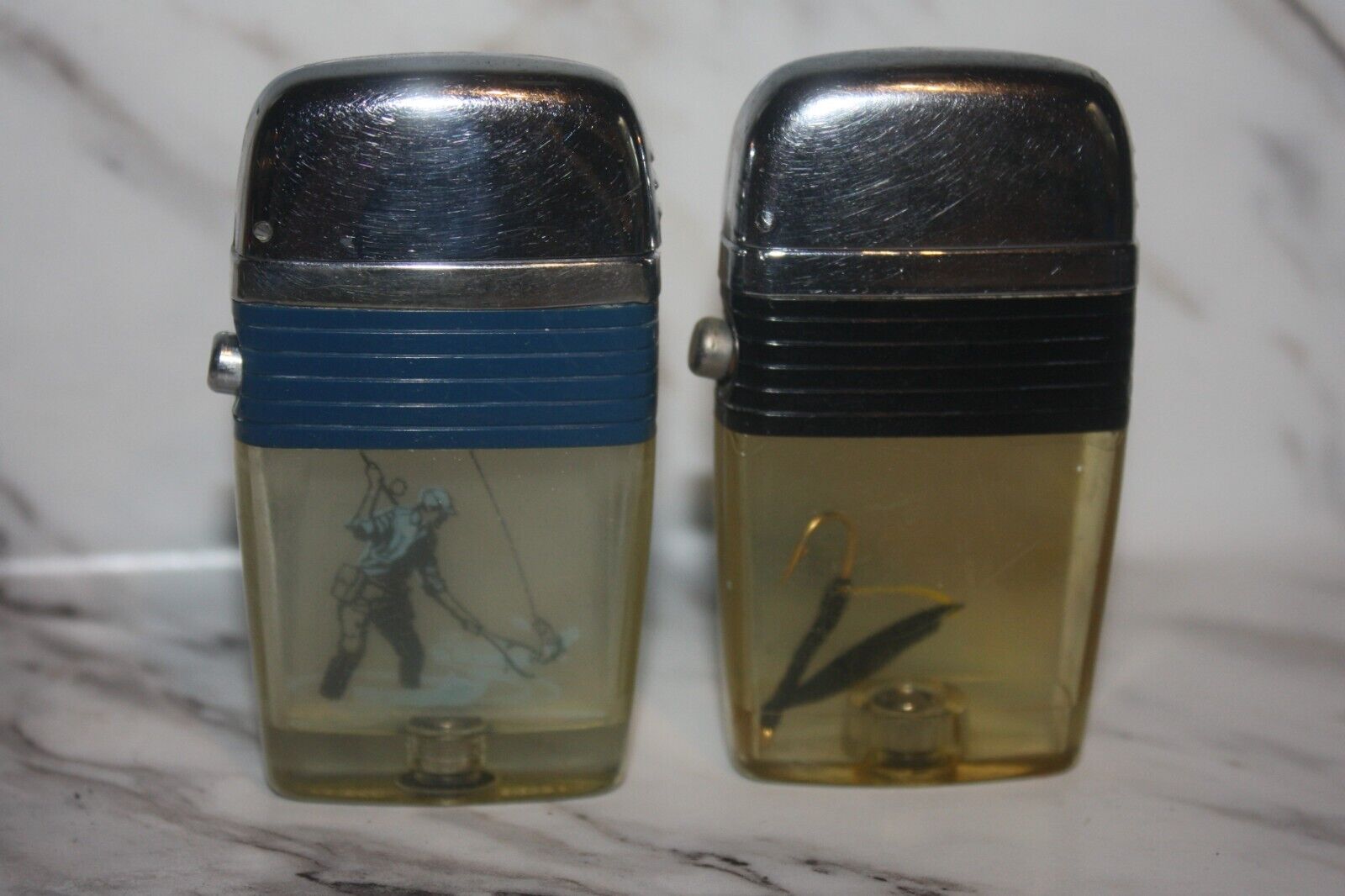 2 Vintage Scripto Fly Fishing & Lure Vu Lighters
