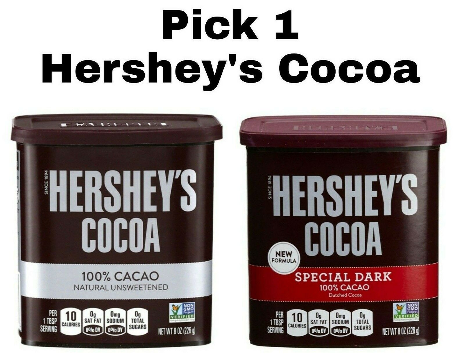 Pick 1 Hershey's Cocoa Powder 100% Natural Unsweetened / Special Dark Cacao 8 Oz