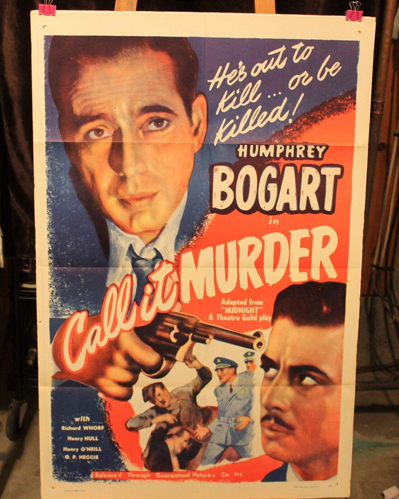 Original Movie Poster Call It Murder 1sh R1947 Huge Close Up Of Humphrey Bogart