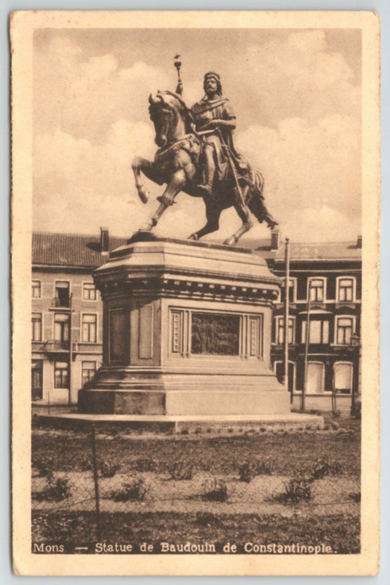 Foreign Mons Belgium Statute Baudoin De Constantinople 1944 Vintage Postcard $d