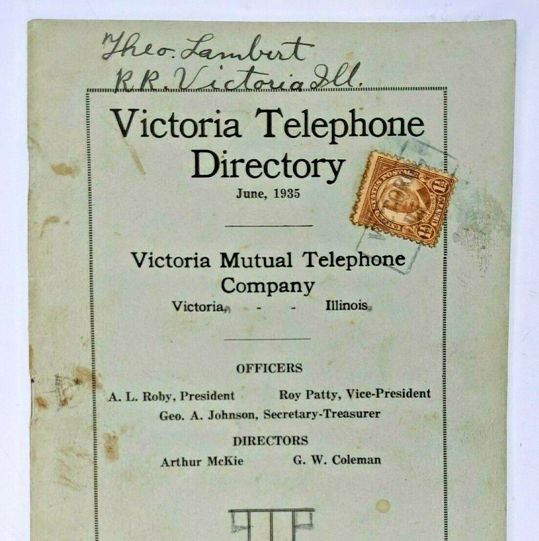 1935 Victoria, Illinois Mutual Telephone Directory Book Altona Oneida Dahinda 3u
