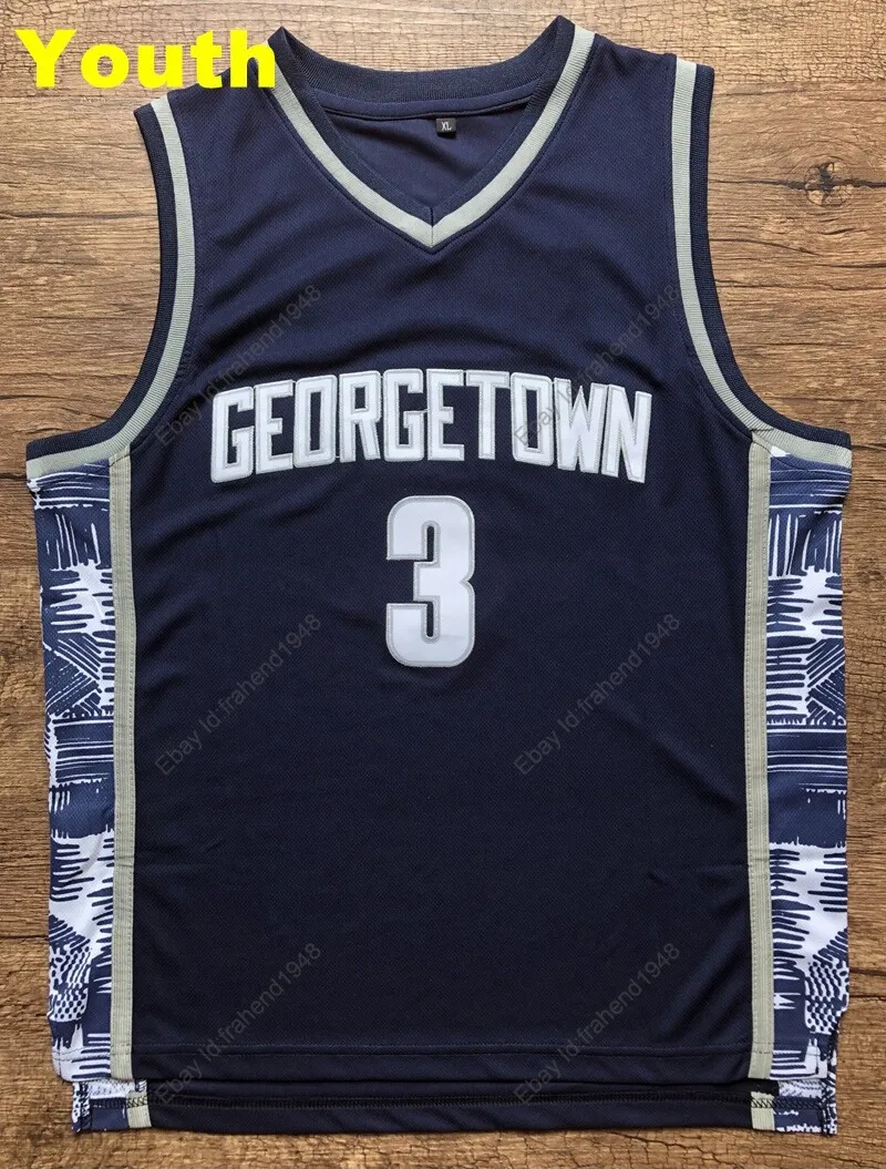 Child Youth Kids Iverson #3 Georgetown Hoyas Basketball Jersey Stitched Blue