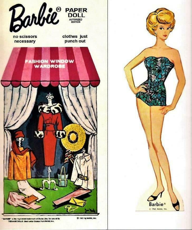 Vintage Uncut 1965 Barbie Fashion Window Paper Dolls~#1 Reproduction~pretty!