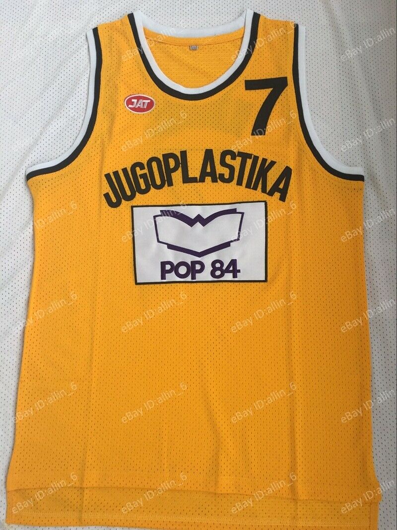 Toni Kukoc #7 Jugoplastika Yugoslavia Men's Basketball Jersey Stitched Yellow